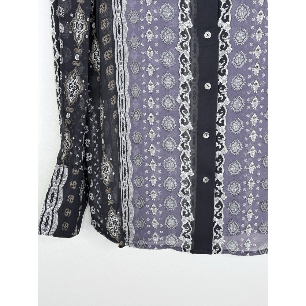 Robert Graham Womens Large‎ Silk Sheer Bandana Button Down Shirt Black - Picture 4 of 9